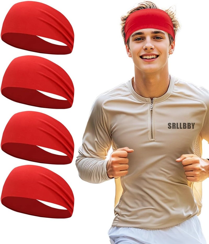 SRLLBBY 4 PCS Double-Layer Workout Headbands, Stretchy Sports Sweatband for Men and Womem, Sweat Wicking Hairbands for Running - Image 1